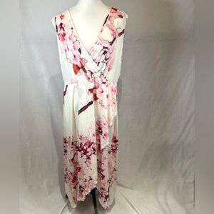Lily by Firmiana white and pick floral faux wrap maxi dress size large NWT